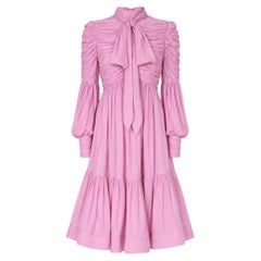 Zimmermann Ruched Blouson Sleeve Neck-Tie Dress