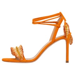 Aquazzura Raffia Fringe Crystal Detailed Marea Suede Sandals