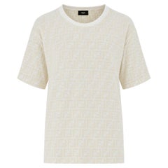 Maglietta in maglia jacquard di cotone con stampa monogramma FF Zucca di Fendi