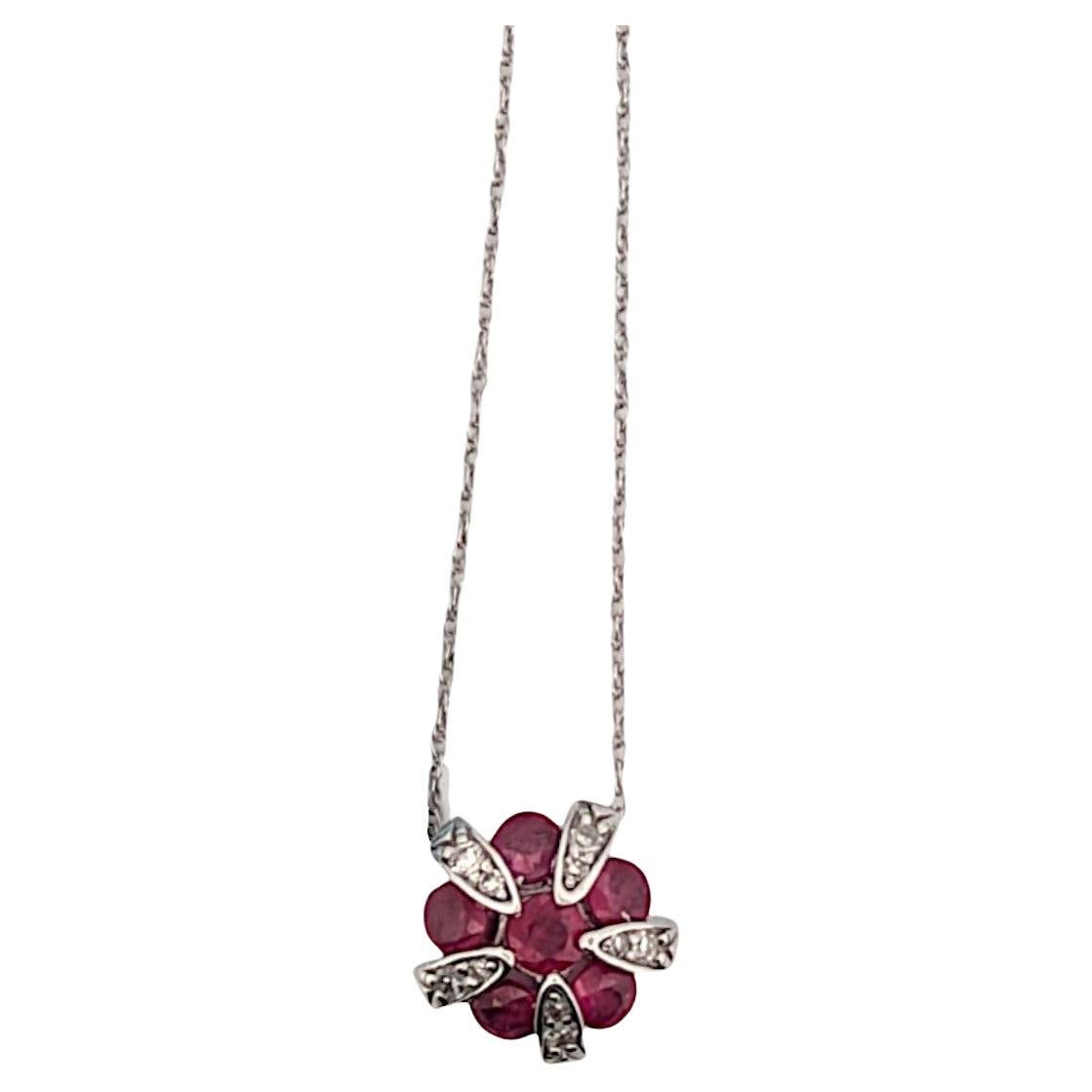 Doris  14k White Gold Necklace with Natural Rubies and Diamonds For Sale