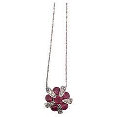 Doris  14k White Gold Necklace with Natural Rubies and Diamonds
