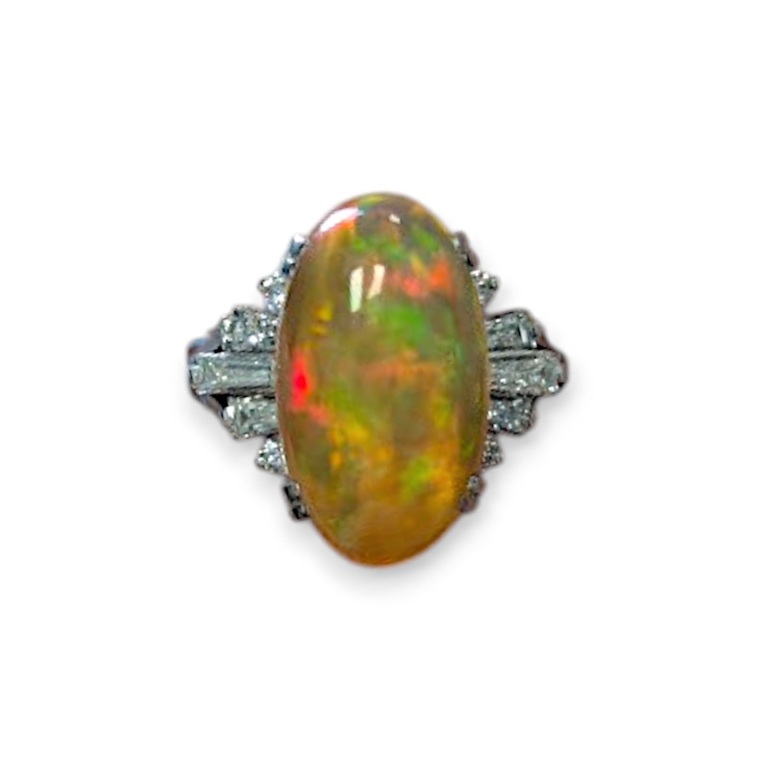 Ottilie  Platinum Ring with 4.63ct Fire Opal and 0.52ct Diamonds, Elegant Opal For Sale