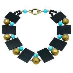 Used Onyx Slab w/Turquoise & Brass Necklace
