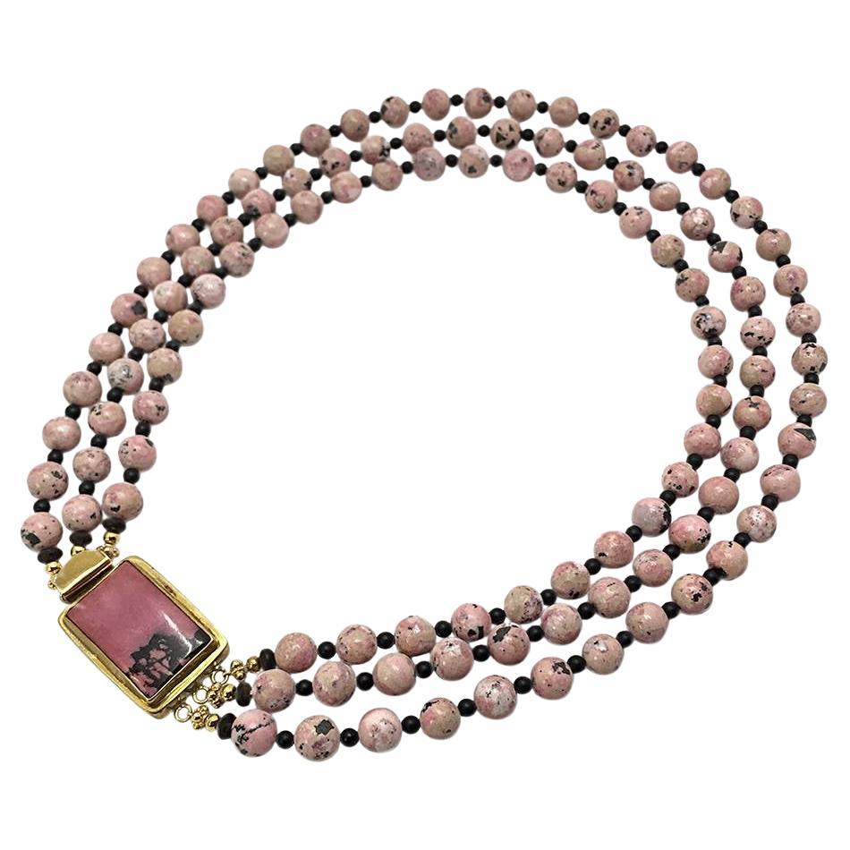 Rhodonite Triple Strand Necklace For Sale