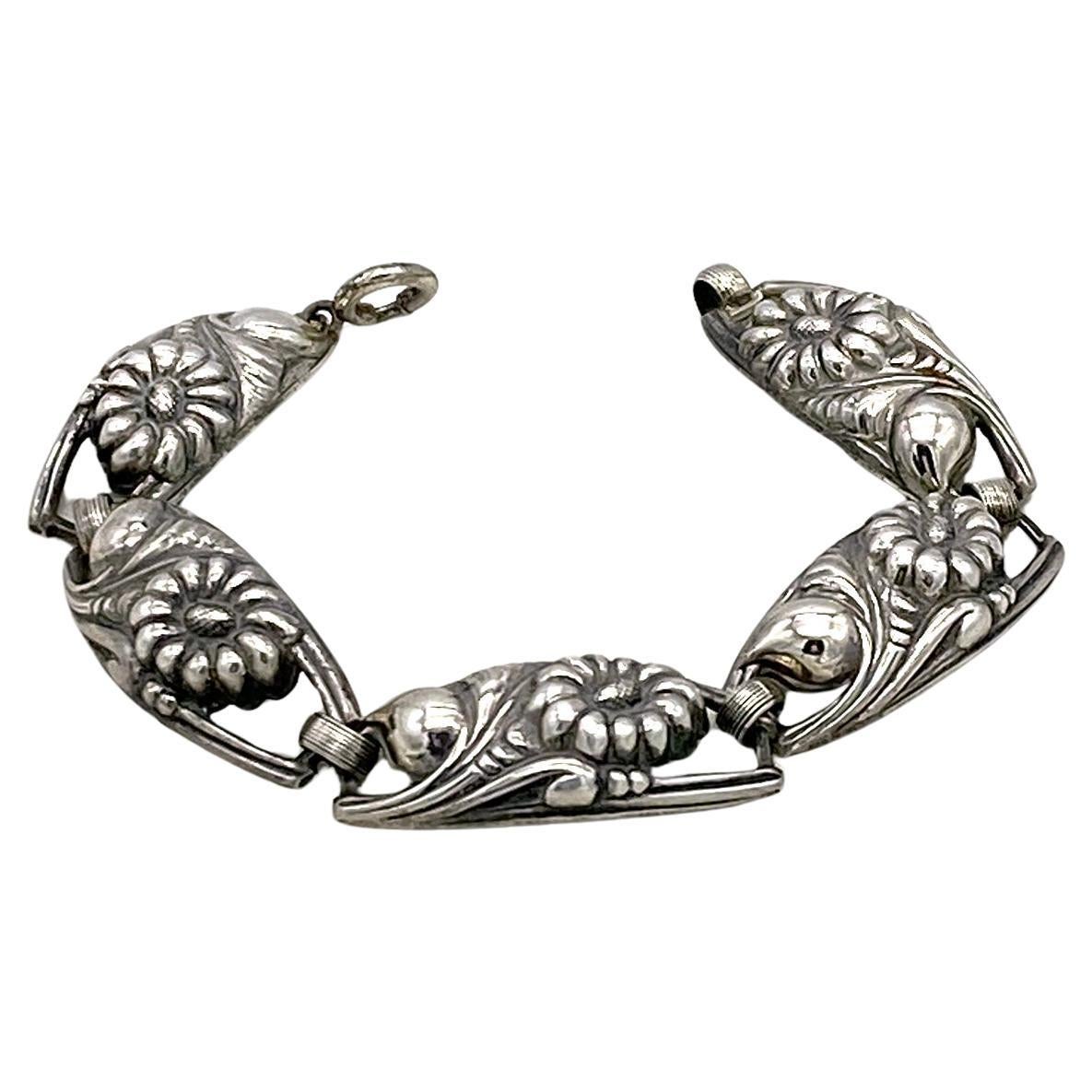 Art Nouveau Sterling Siver Link Bracelet For Sale