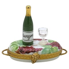 Limoges Trinket Box with Wine Bottle and Glass 