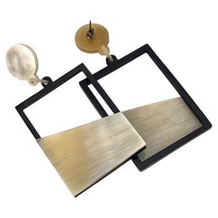 Modern Italian Geometric Horn Drop Earrings with Sterling Silver Posts