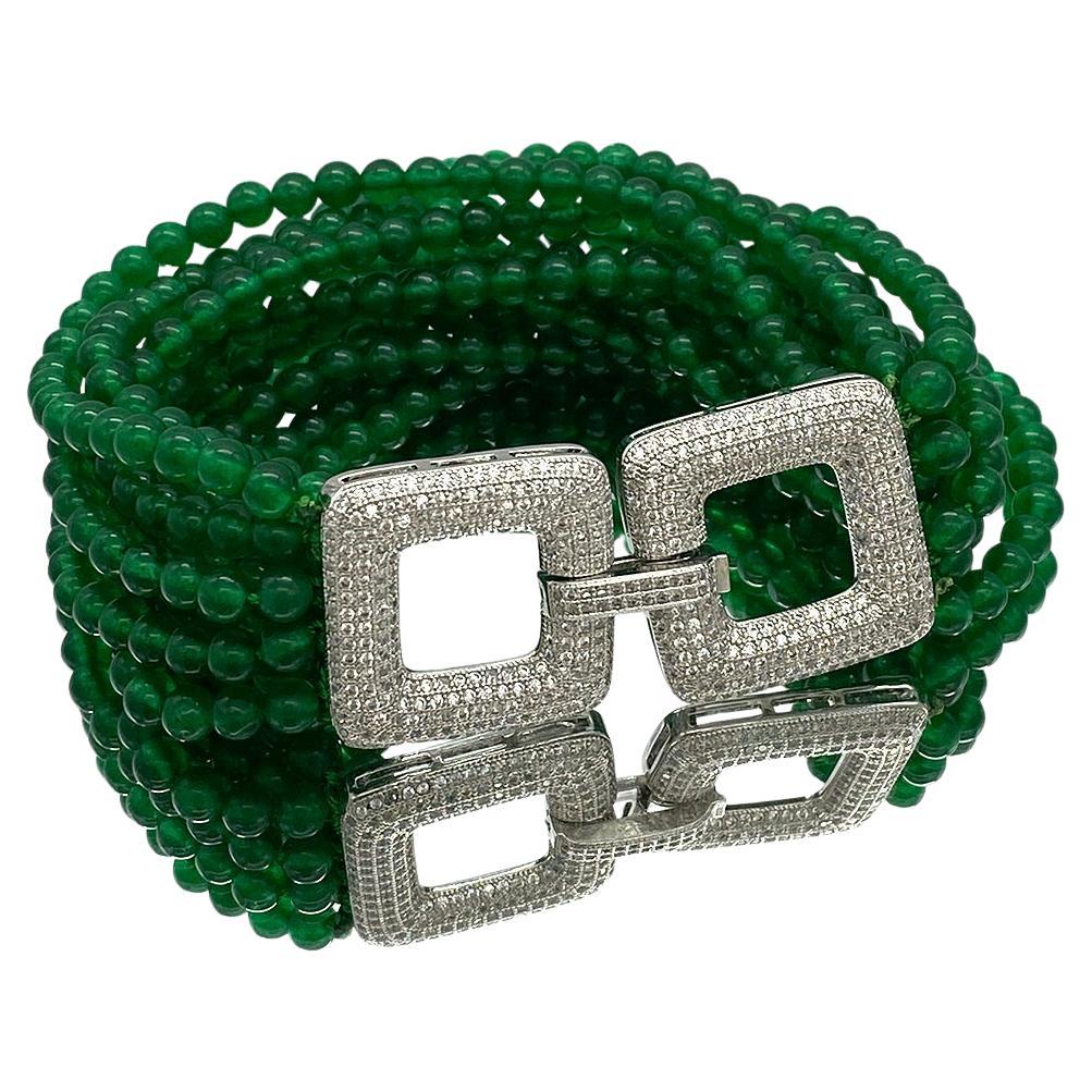 Jade Multi-Strand Bracelet with Art Deco Style Clasp
