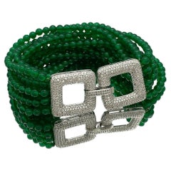 Jade Multi-Strand Bracelet with Art Deco Style Clasp