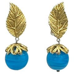 Signed Nettie Rosenstein Earrings with Dangle Art Glass