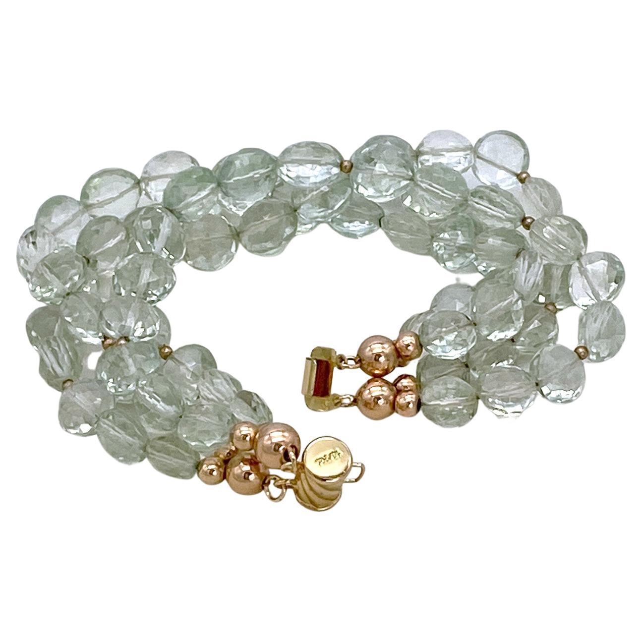 Bracciale a più fili con prasiolite e oro rosa 14K in vendita