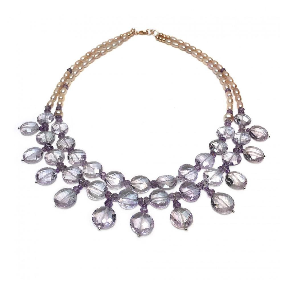 Translucent Amethyst, Pearl and 14K Rose Gold-Filled Double Strand Necklace