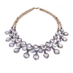 Transluzente Amethyst-, Perlen- und 14K-Rosengold-Halskette mit zwei Strängen