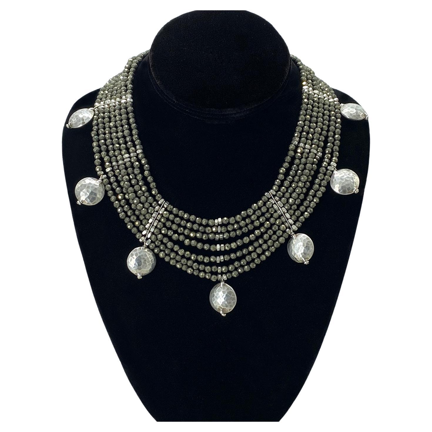 De las mujeres Collar de siete vueltas de pirita con colgantes en venta