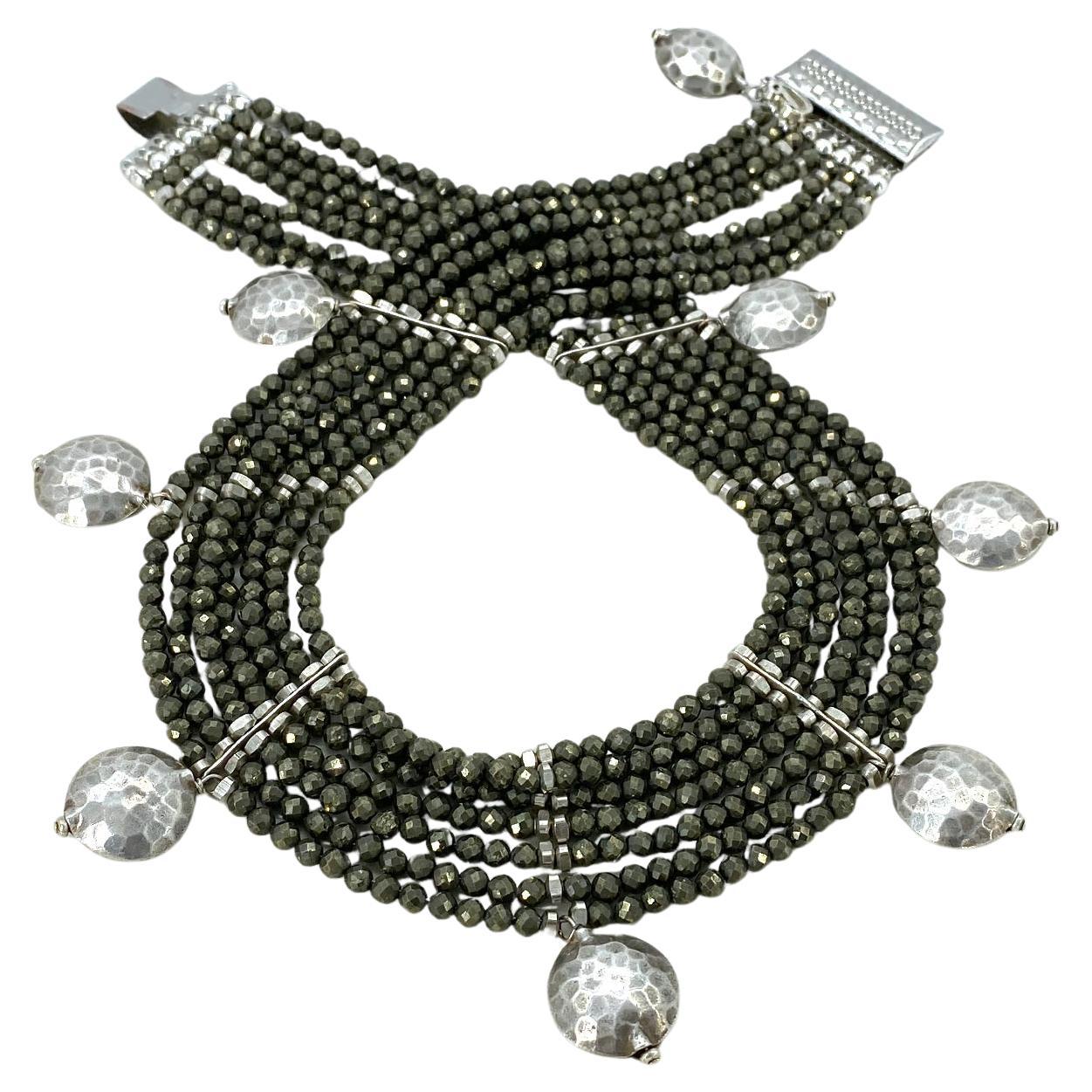 Collar de siete vueltas de pirita con colgantes en venta 2