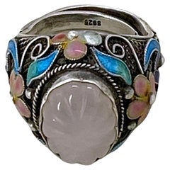Vintage Sterling Cloisonne Ring with Rose Quartz