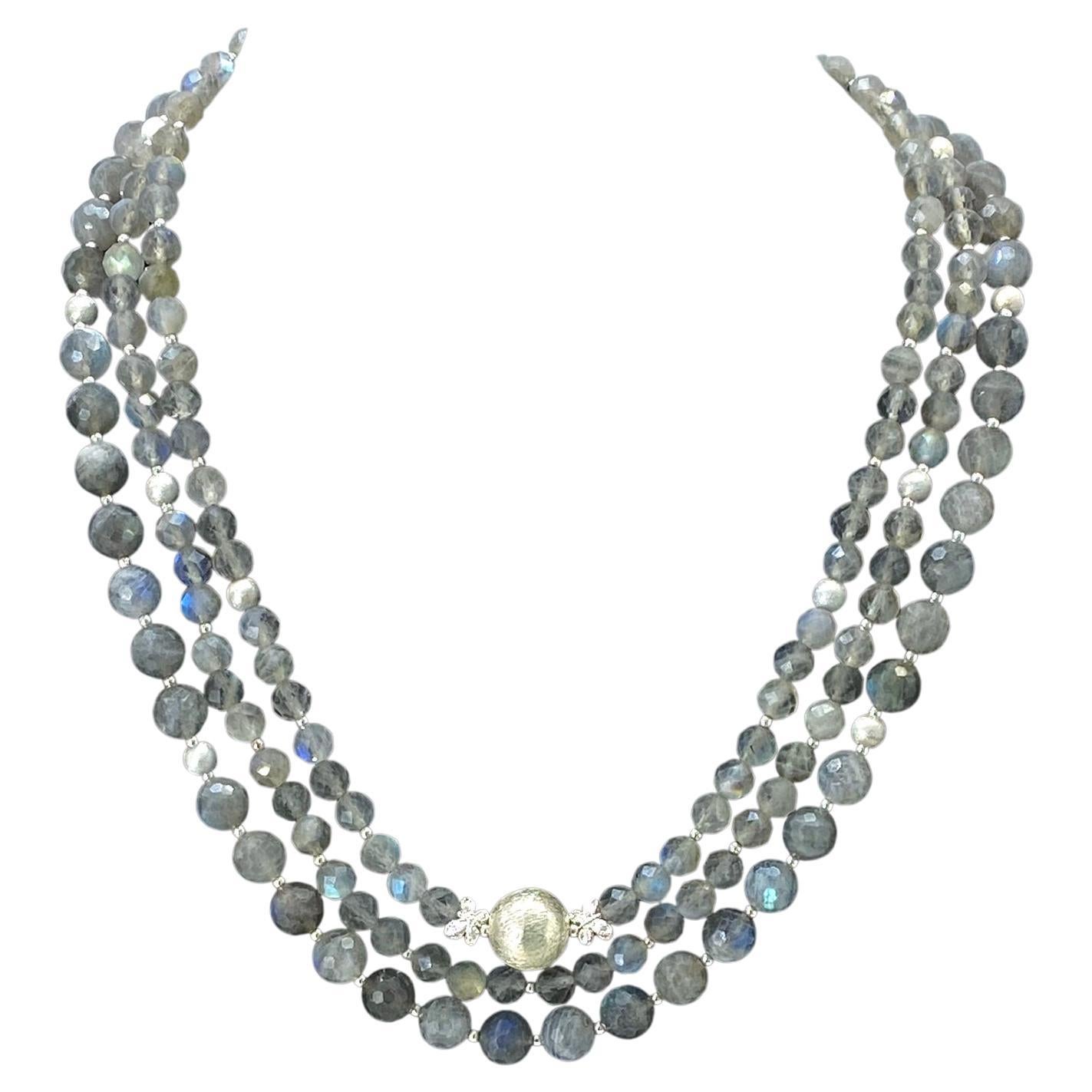 Artigiano Collana a tre fili in labradorite sfaccettata e argento sterling in vendita