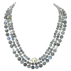 Collar de tres vueltas de labradorita facetada y plata de ley