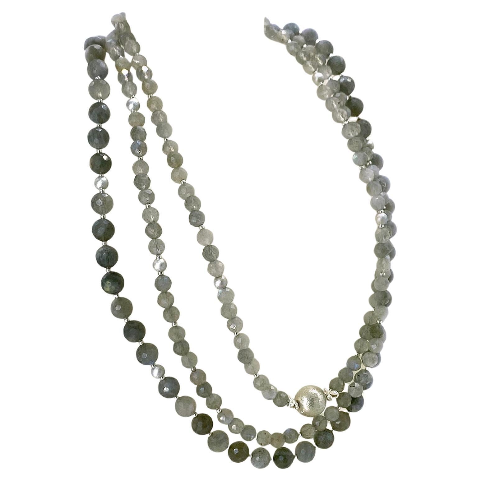Collana a tre fili in labradorite sfaccettata e argento sterling