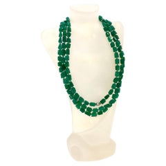 Triple Strand Green Onyx Necklace with Sterling Silver Clasp, 18"