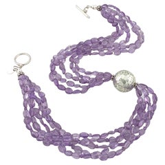 Multi-Strand Amethyst and Sterling Silver Necklace, 18 Inches Long