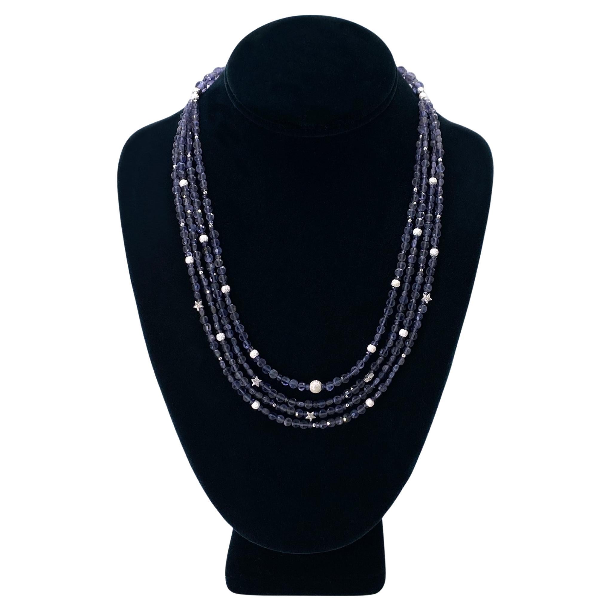 Mehrreihige Halskette aus Iolith und Sterlingsilber im Angebot