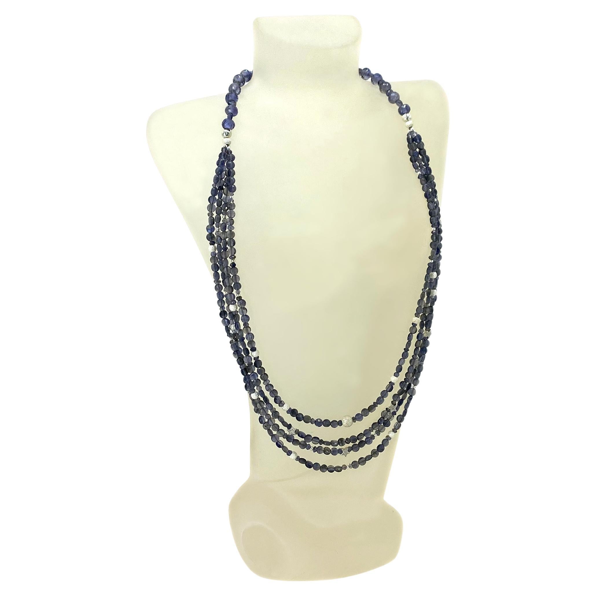 Iolite and Sterling Silver Multi-strand Necklace