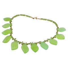 14K Gold Filled Peridot Necklace with Chrysoprase Leaves, 16 Inches