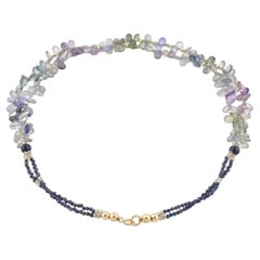 Collana a doppio filo in oro massiccio 14K con zaffiri fantasia multicolori trasparenti