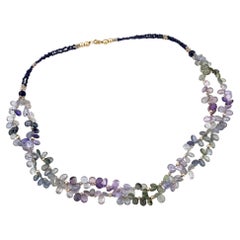 Collier à double rang en or massif 14 carats, orné de saphirs fantaisie multicolores transparents