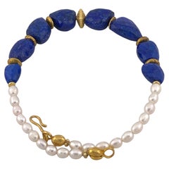 Artisan Lapis Lazuli Nugget and Freshwater Pearl Necklace, 19 Inch
