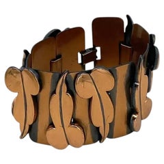 Renoir 1950s Copper Link Bracelet with Stylized Leaves, USA