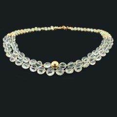 Collier à double rang en or rose 14 carats, avec prasiolite et perles vert menthe