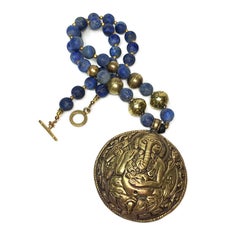 Nouveau Boutique 25-Inch Lapis Lazuli Necklace with Ganesha Pendant