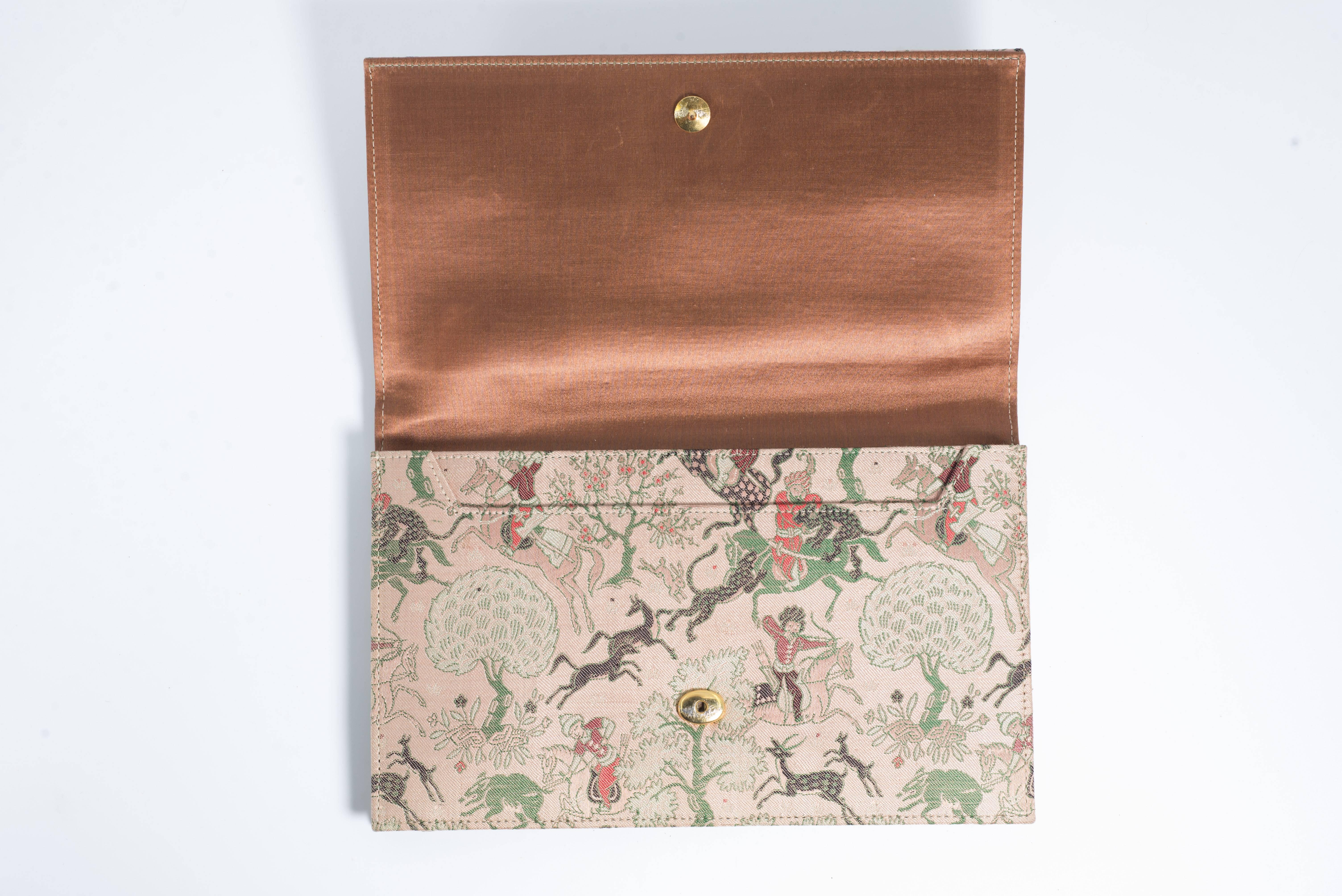 Mint condition vintage  Bianchini Ferrier silk Persian themed fabric for Cartier evening pochettes made by Clive Shilton who designed and made Princess Diana's bridal purse and shoes.

This are all offered here on 1stdibs for the first time. Made