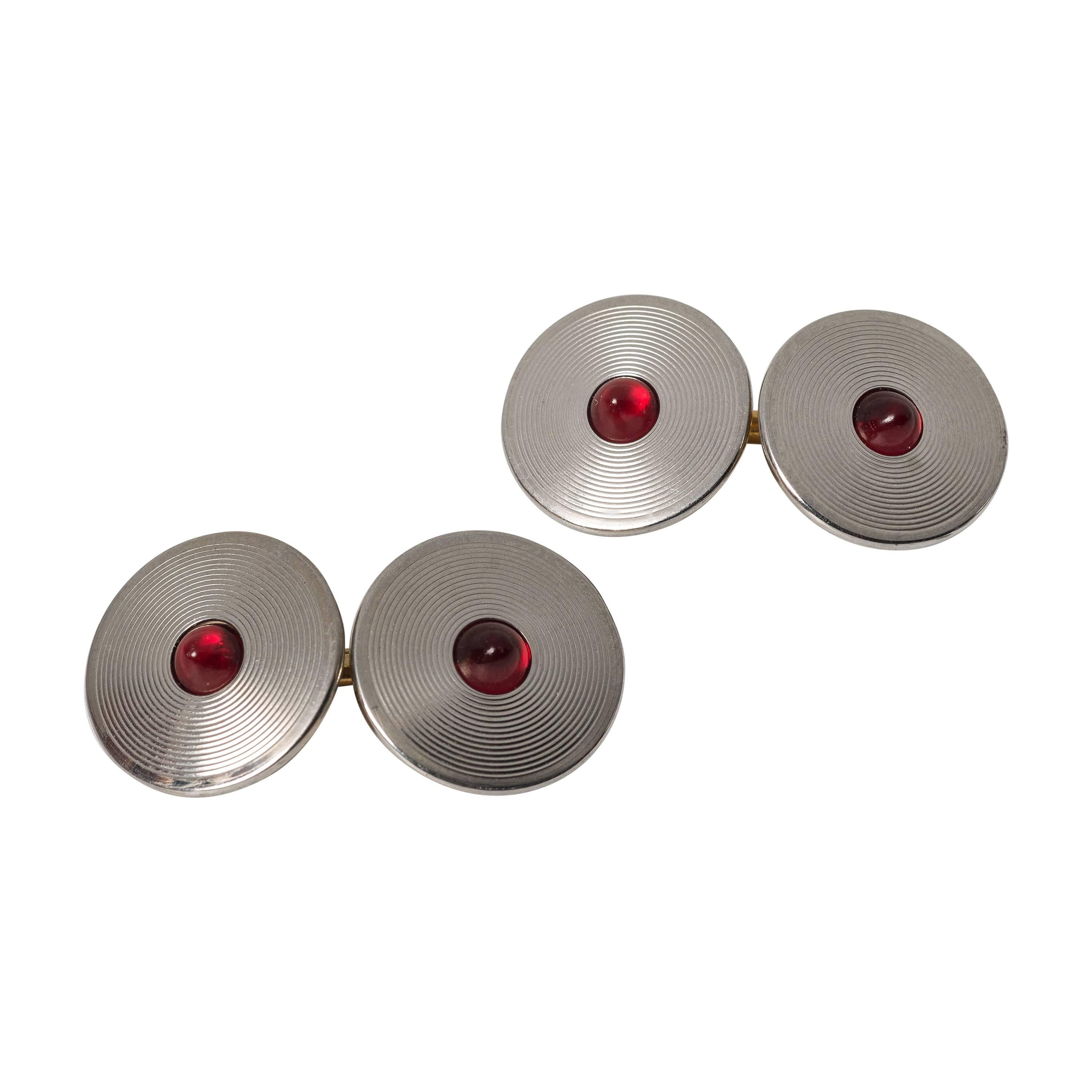 Boutons de manchette classiques Art Déco en faux rubis pour hommes