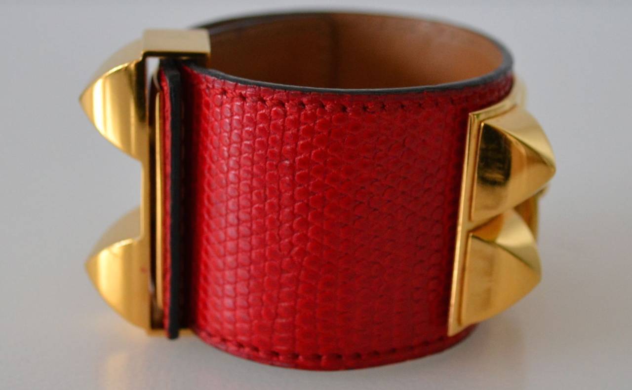 Women's or Men's Hermes Collier de Chien CDC Lizard Rouge Braise bracelet