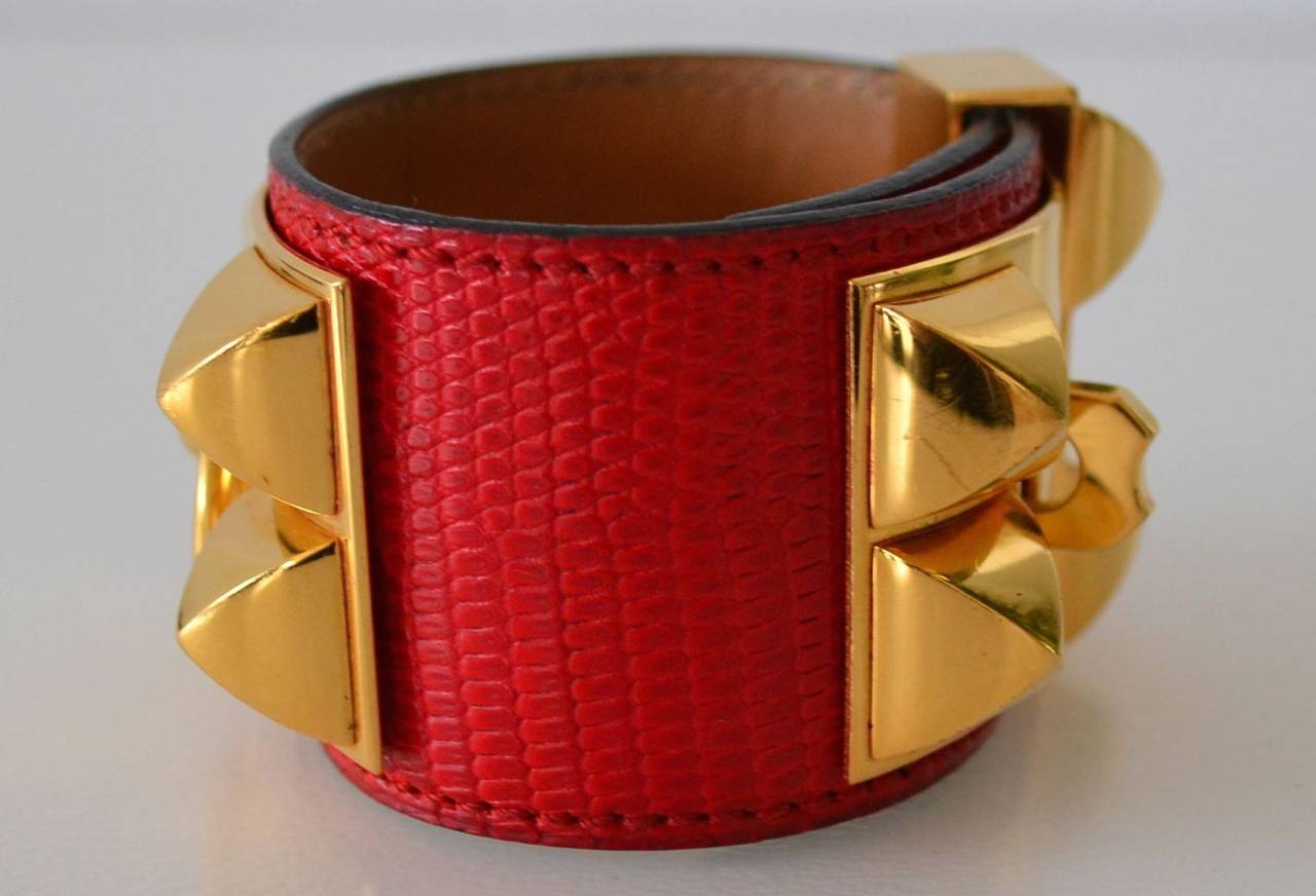 Hermes Collier de Chien CDC Lizard Rouge Braise bracelet 1