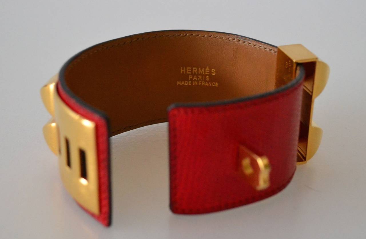 Hermes Collier de Chien CDC Lizard Rouge Braise bracelet 2