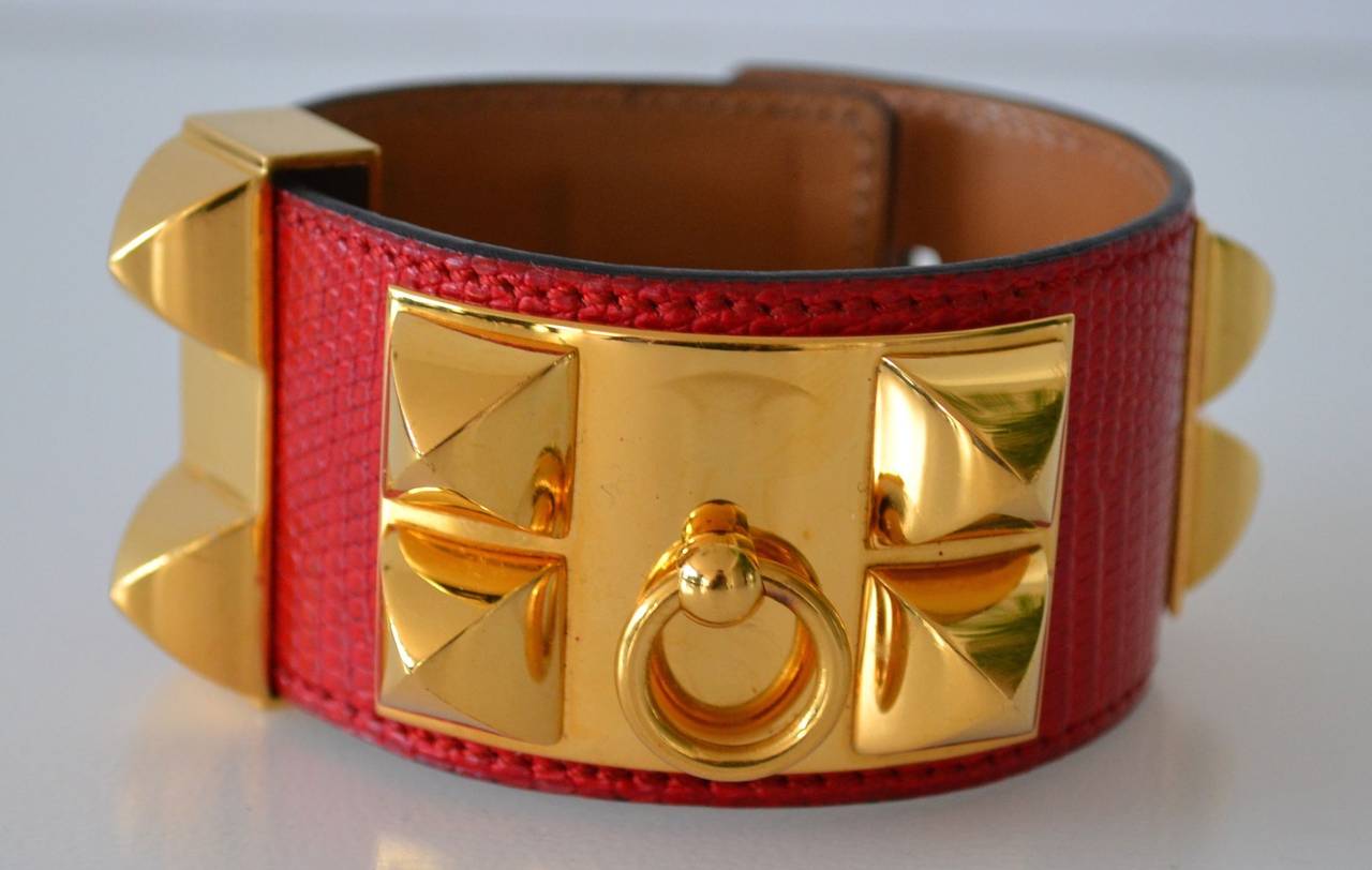 Hermes Collier de Chien CDC Lizard Rouge Braise bracelet 6