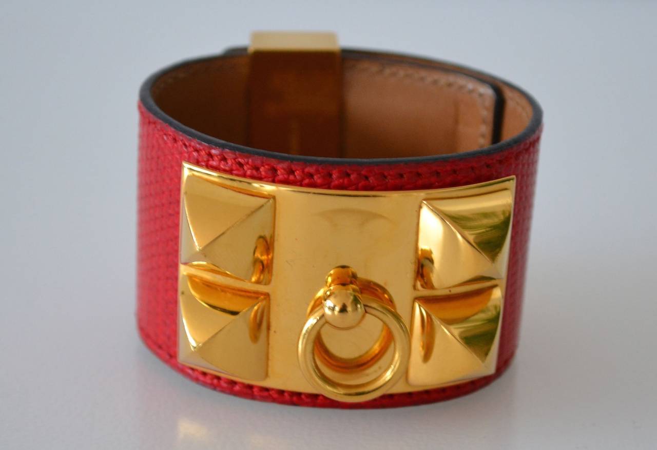 Hermes Collier de Chien CDC Lizard Rouge Braise bracelet 5