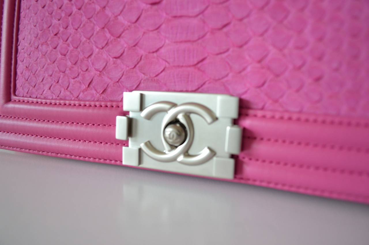 Women's Chanel Boy Pink Python mat