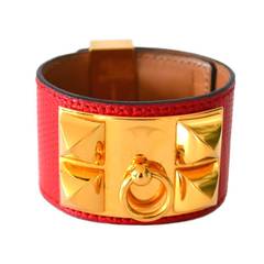 Hermes Collier de Chien CDC Lizard Rouge Braise bracelet
