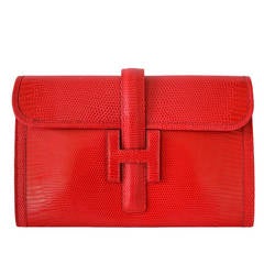 Vintage Hermès Jige Lizard Rouge Braise clutch Lizard Rouge Braise