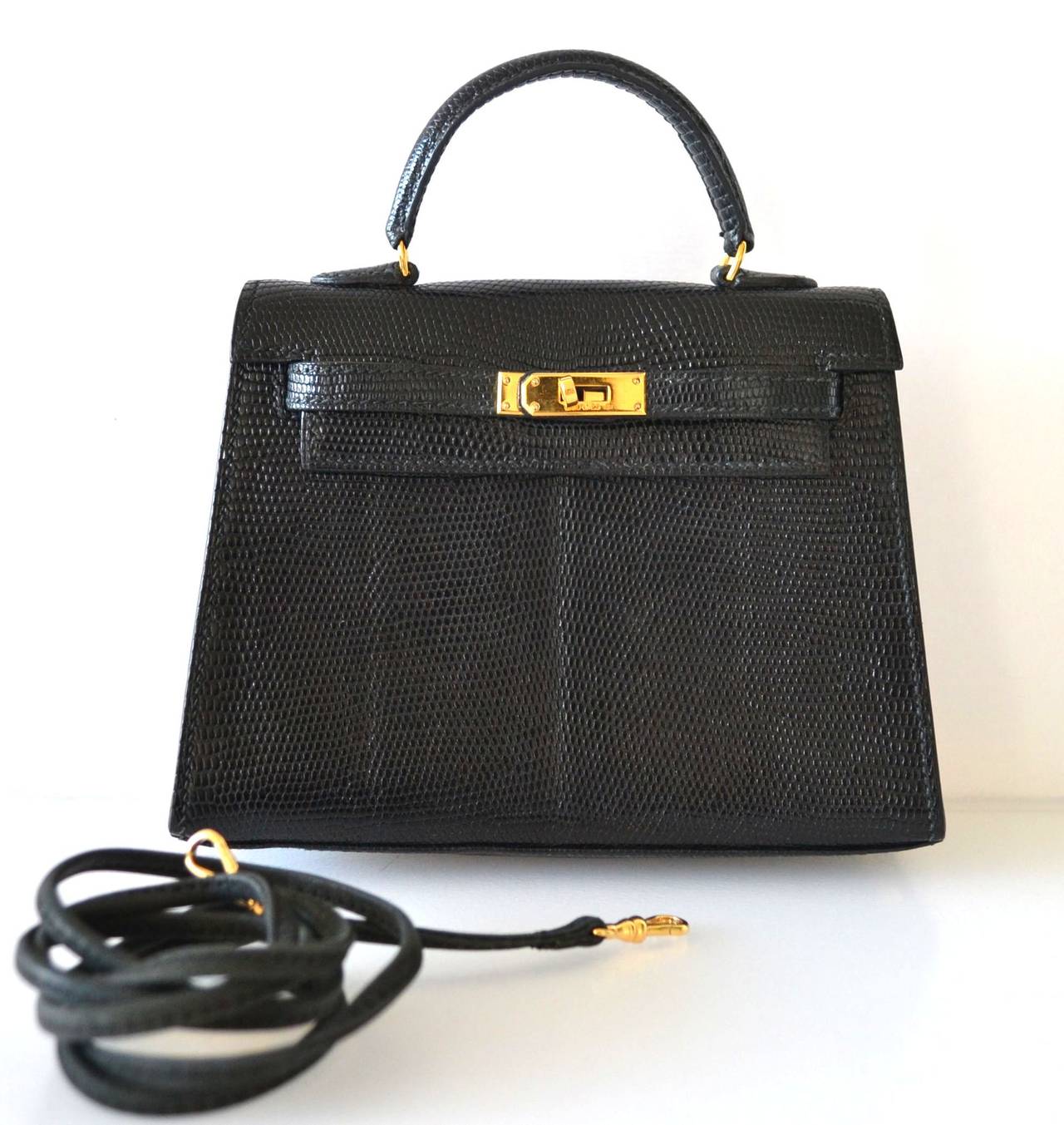 Exceptional Hermes Kelly 15 Lizard Black at 1stDibs