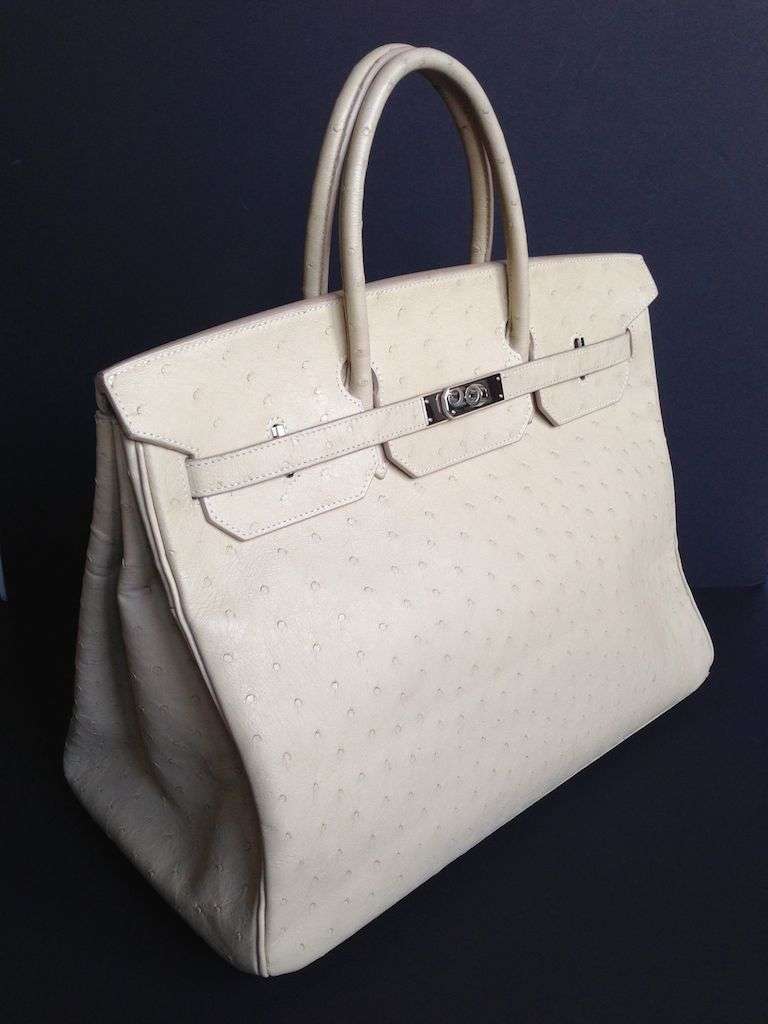 Hermes Birkin 40 Parchemin Ostrich
 
Rare Parchemin color
Ostrich exotic skin
Size 40 is really a rare size for a Hermes bag
It is collectible 
 
Palladium hardware
Hermes Paris Made In France
Stamp J 
 
Excellent condition
Rare