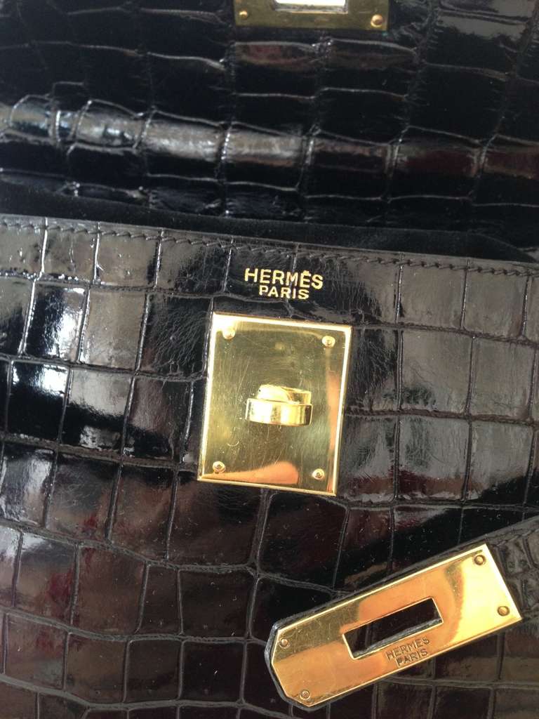 Hermes Kelly 28 black Porosus crocodile 3