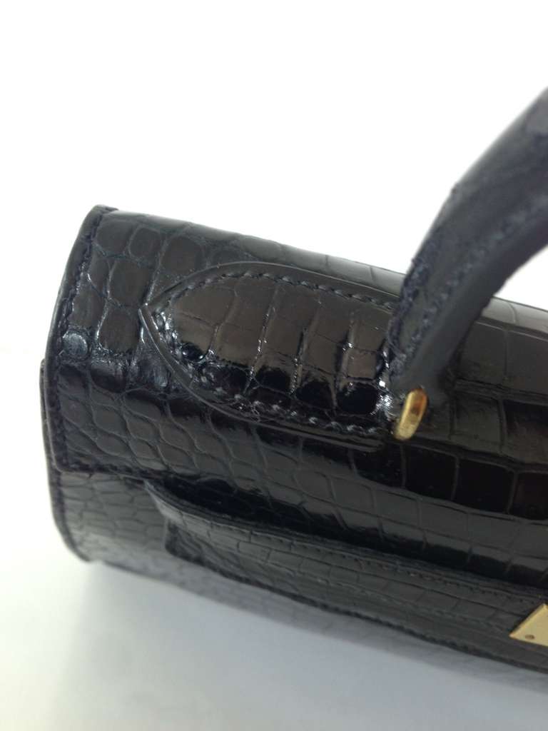 Hermes Kelly 28 black Porosus crocodile 4