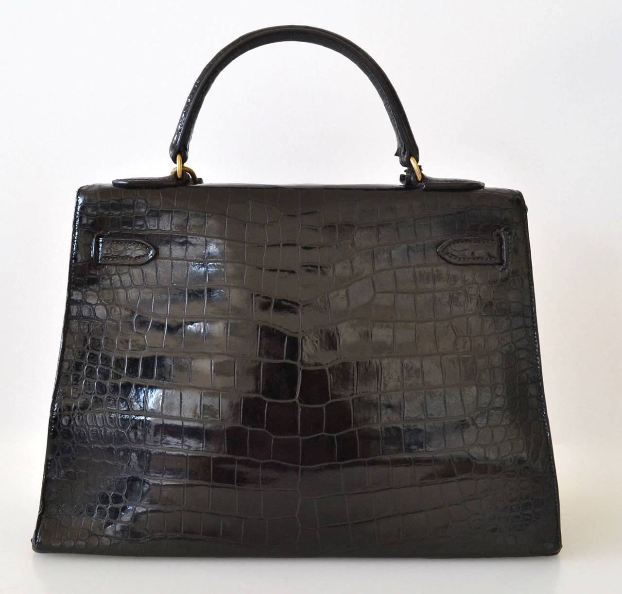 Hermes Kelly 32 Black crocodile Porosus