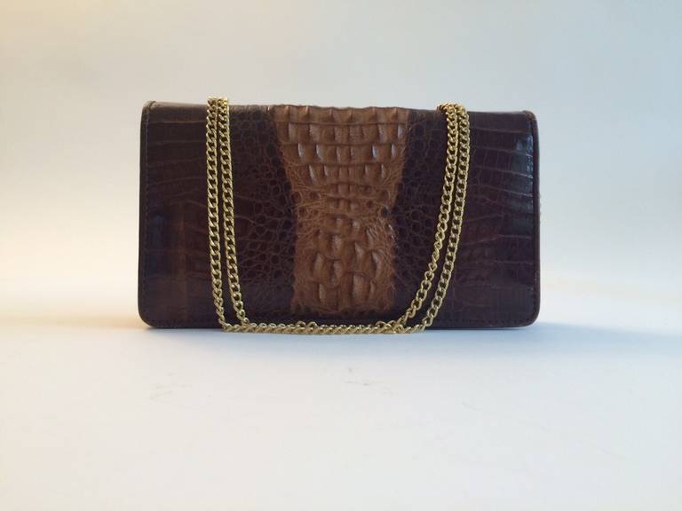 Brown Vintage handbag in genuine Alligator